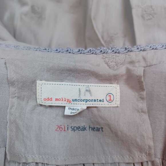 Odd Molly Top Gray Embroidered Boho Peasant Style Cotton Blouse Size Small - Picture 6 of 11